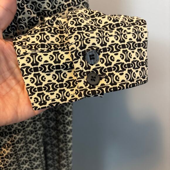 Express Geometric Print Button Up Shirt Dress Collared 3/4 Sleeve Timeless 11/12 - Picture 8 of 9